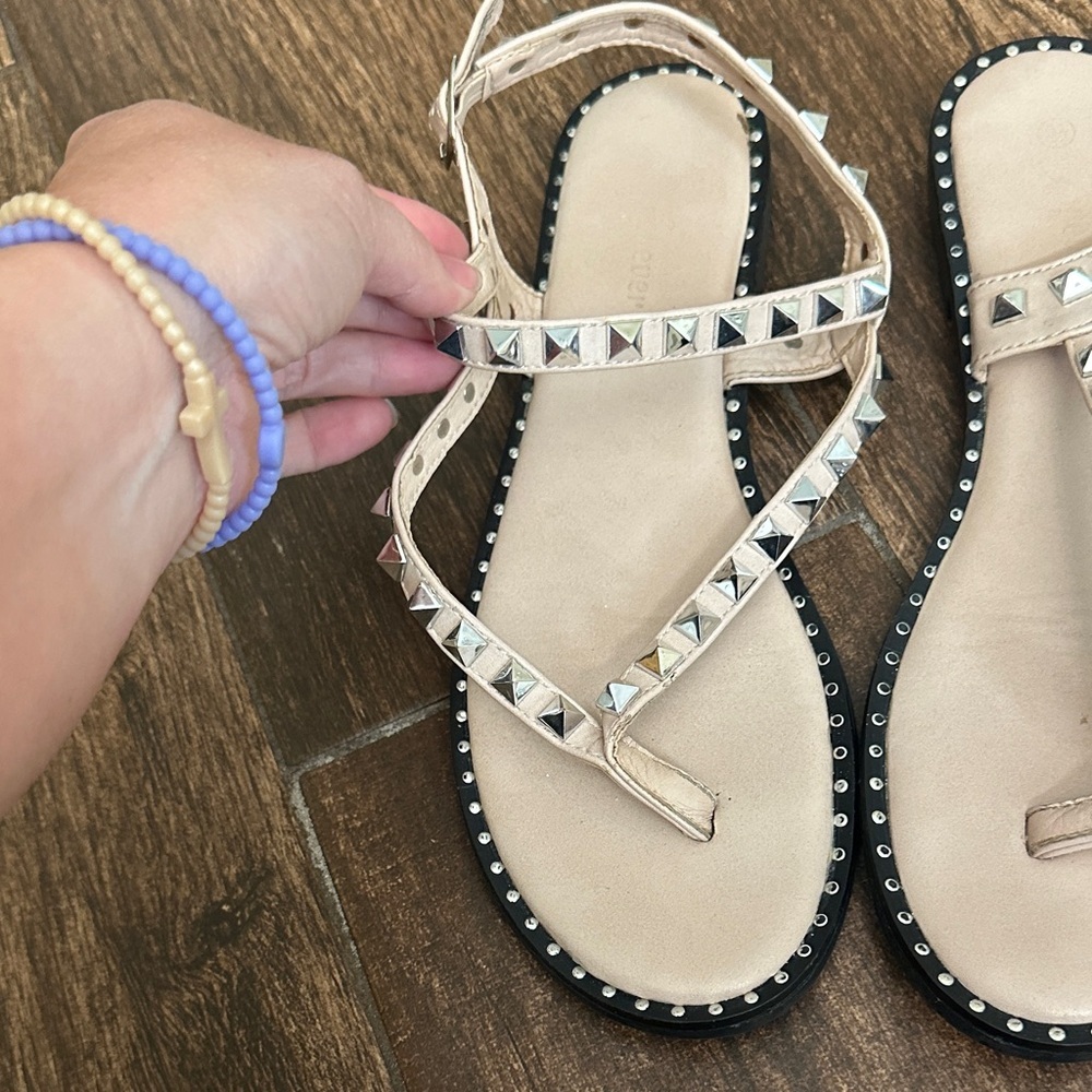 Studded Beige Sandals - Picture 2 of 3